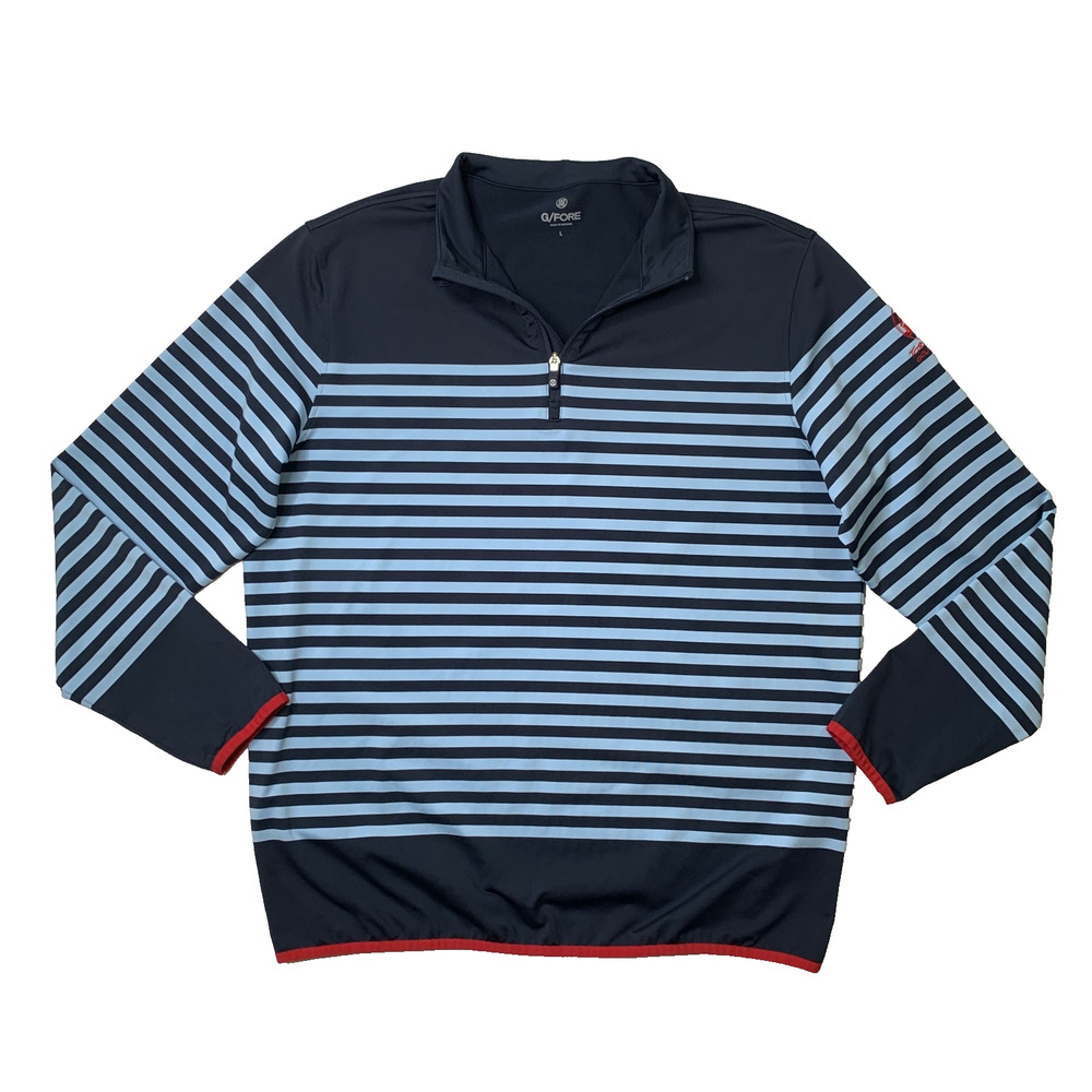 G/Fore Shirt Mens Large Baby Blue Navy Striped Mid Quarter Zip Torreon Golf Logo